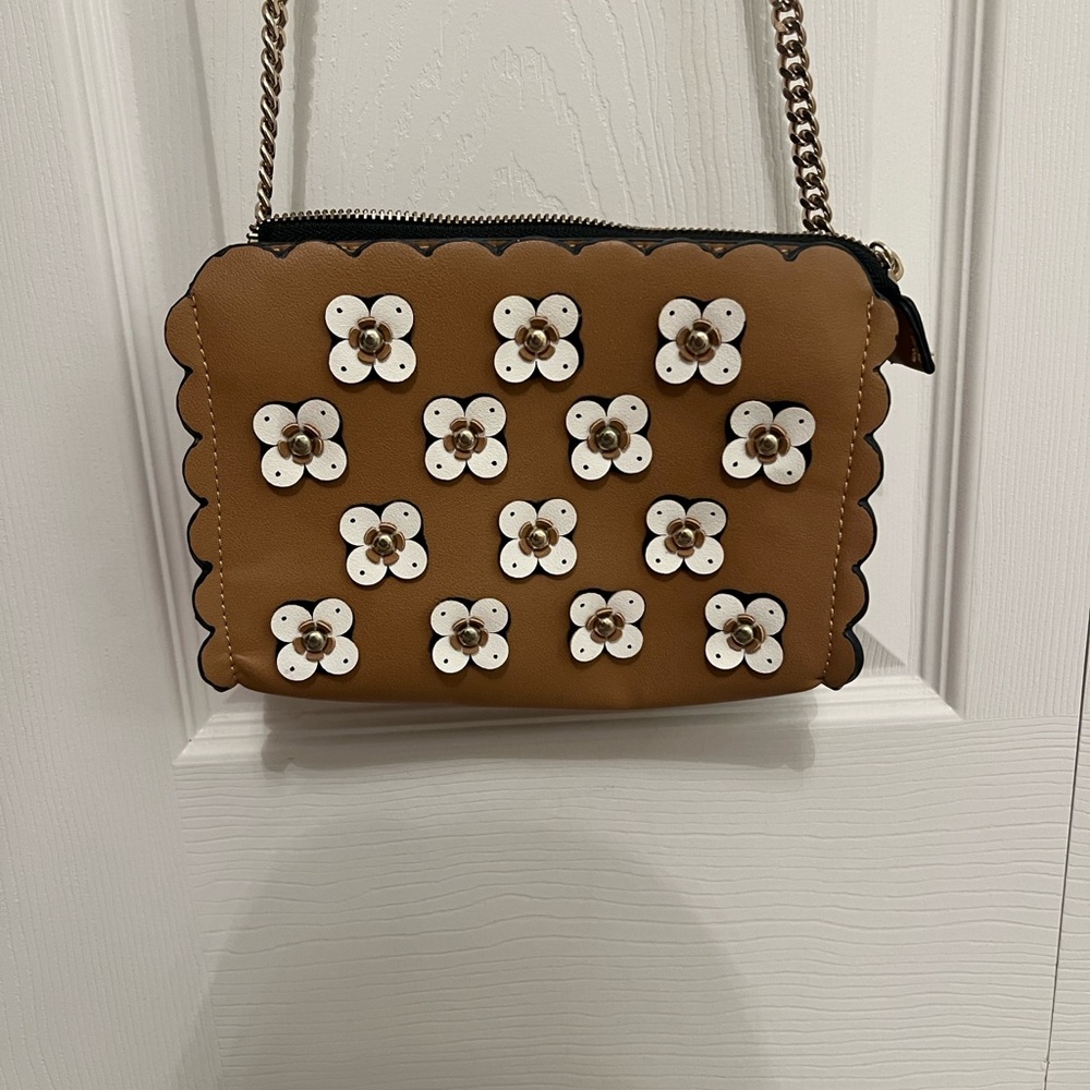 Zara Tan Crossbody Bag with White Floral Accents